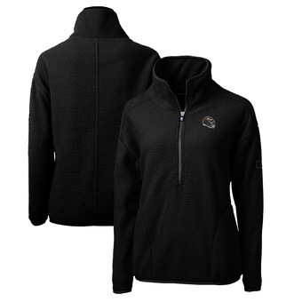 Women's Baltimore Ravens  Cutter & Buck Black Helmet Logo Cascade Eco Sherpa Fleece Half-Zip Pullover Jacket