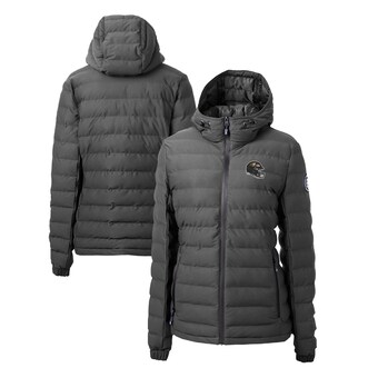 Women's Baltimore Ravens Cutter & Buck Charcoal Helmet Logo Mission Ridge Repreve Eco Insulated Full-Zip Puffer Jacket