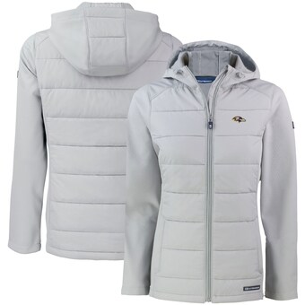 Women's Baltimore Ravens Cutter & Buck Gray Evoke PrimaLoft Hybrid Eco Softshell Recycled Full-Zip Hooded Jacket