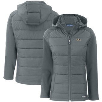 Women's Baltimore Ravens Cutter & Buck Gray Evoke PrimaLoft Hybrid Eco Softshell Recycled Full-Zip Hooded Jacket