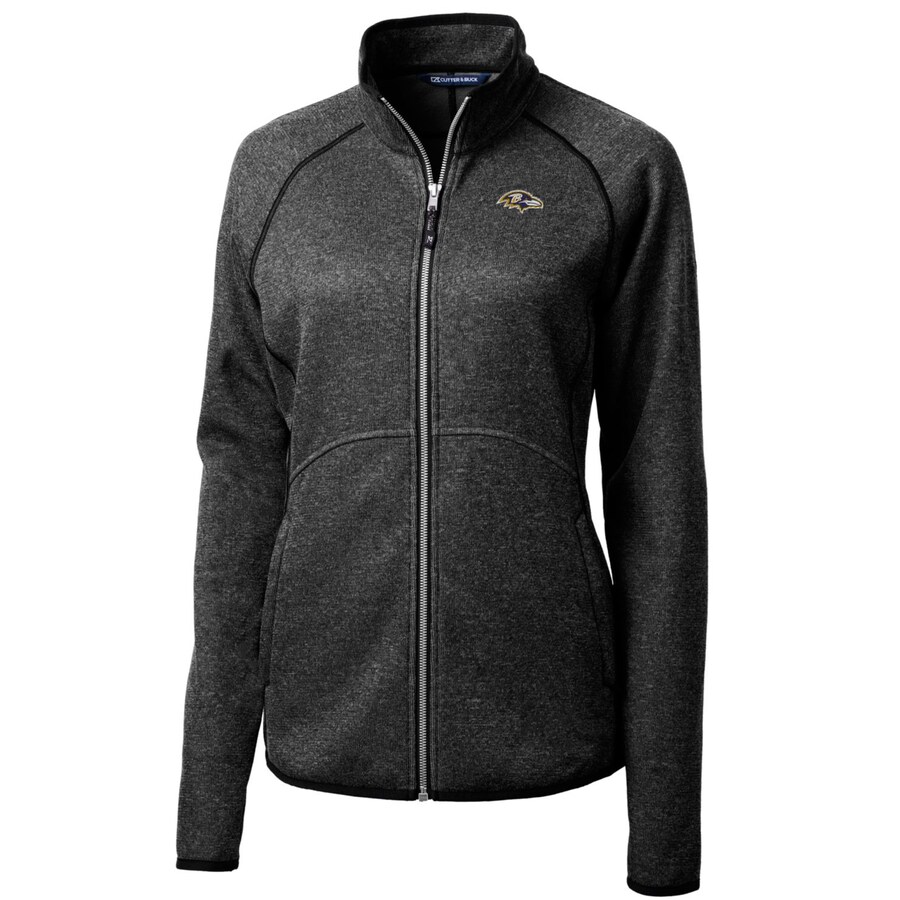 Women's Baltimore Ravens Cutter & Buck Heathered Charcoal Mainsail Sweater-Knit Full-Zip Jacket