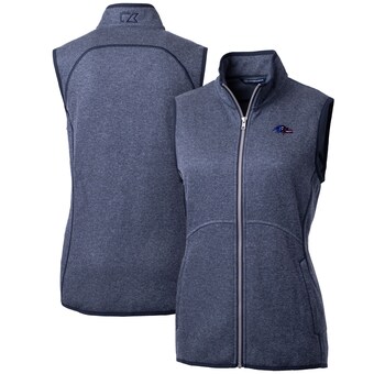 Women's Baltimore Ravens Cutter & Buck Heathered Navy Mainsail Basic Sweater Knit Fleece Full-Zip Vest