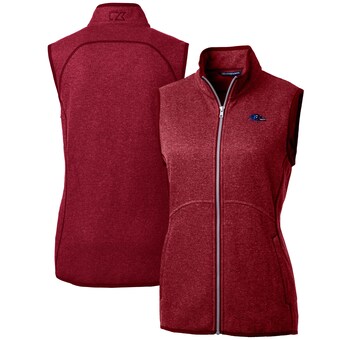 Women's Baltimore Ravens Cutter & Buck Heathered Red Mainsail Basic Sweater Knit Fleece Full-Zip Vest