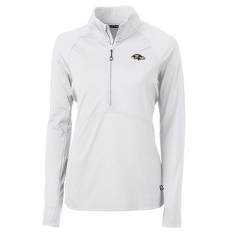 Women's Baltimore Ravens Cutter & Buck White Adapt Eco Knit Half-Zip Pullover Jacket