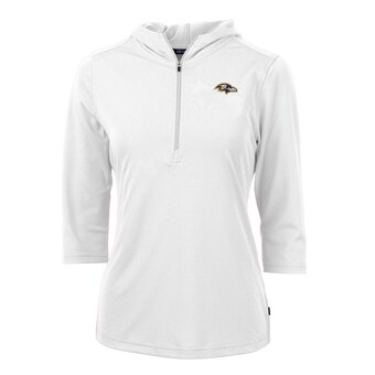 Women's Baltimore Ravens Cutter & Buck White Virtue Eco Pique Half-Zip 3/4 Sleeve Pullover Hoodie