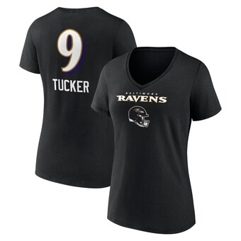 Women's Baltimore Ravens Justin Tucker Fanatics Black Team Wordmark Player Name & Number V-Neck T-Shirt