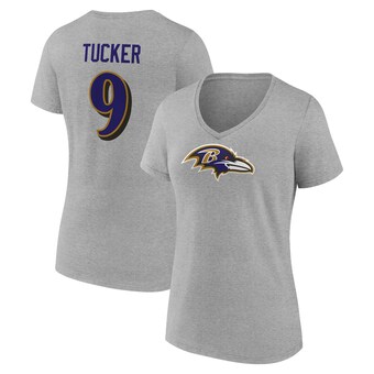 Women's Baltimore Ravens Justin Tucker Fanatics Gray Icon Player Name & Number V-Neck T-Shirt