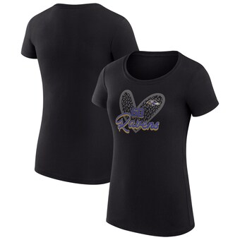 Women's Baltimore Ravens G-III 4Her by Carl Banks Black Animal Print Heart Fitted T-Shirt