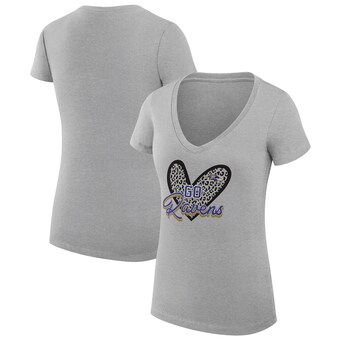 Women's Baltimore Ravens G-III 4Her by Carl Banks Heather Gray Leopard Heart Fitted V-Neck T-Shirt