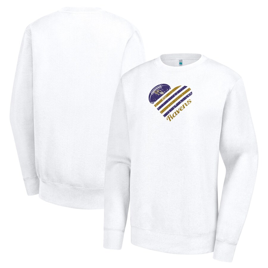 Women's Baltimore Ravens  G-III 4Her by Carl Banks White Heart Graphic Fleece Pullover Sweatshirt