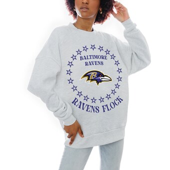 Women's Baltimore Ravens Gameday Couture Oatmeal Superstar Premium Fleece Drop Shoulder Pullover Sweatshirt