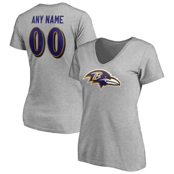 Women's Baltimore Ravens Gray Team Authentic Custom V-Neck T-Shirt