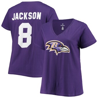 Lamar Jackson Baltimore Ravens Women's Plus Size Fair Catch Name & Number V-Neck T-Shirt - Purple