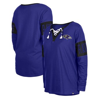 Women's Baltimore Ravens New Era Black Lace-Up Notch Neck Long Sleeve T-Shirt