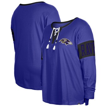 Women's Baltimore Ravens  New Era Purple Plus Size Lace-Up Notch Neck Long Sleeve T-Shirt