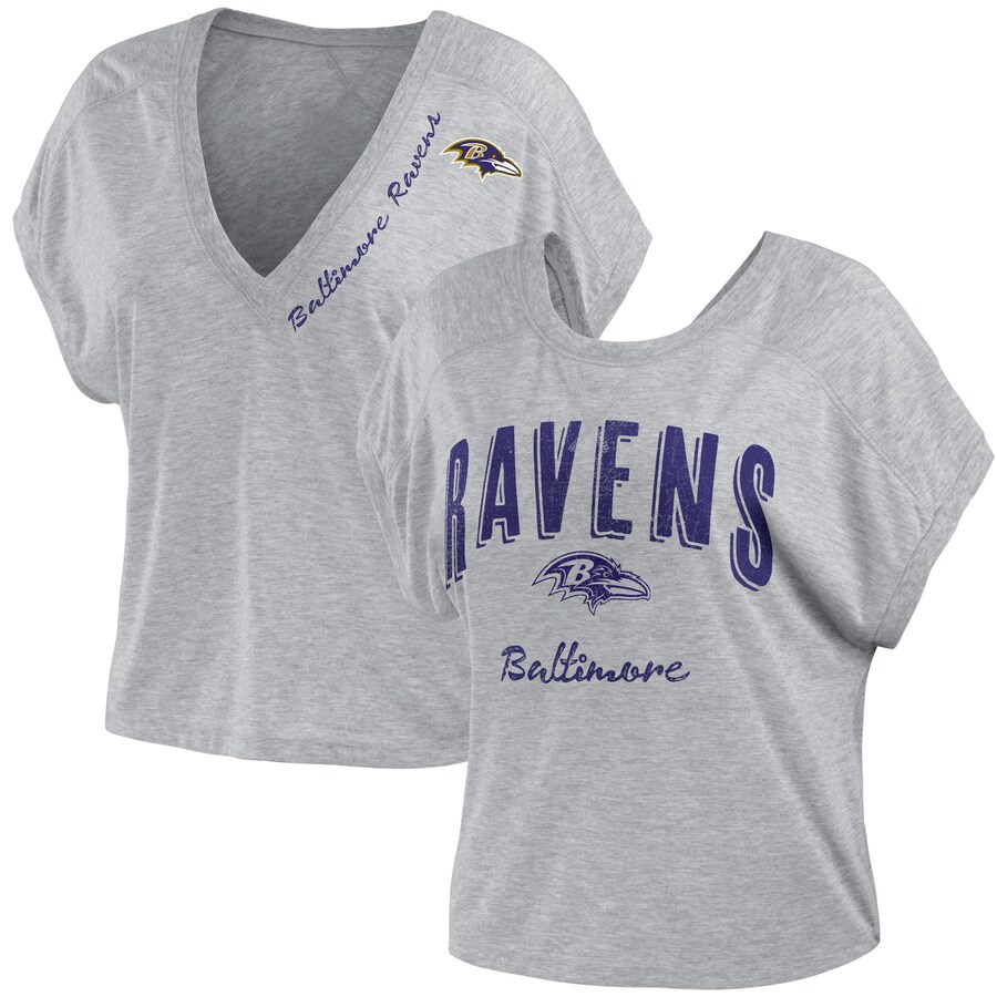 Women's Baltimore Ravens WEAR by Erin Andrews Heather Gray Reversible T-Shirt