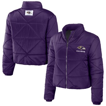 Women's Baltimore Ravens  WEAR by Erin Andrews Purple Cropped Puffer Full-Zip Jacket