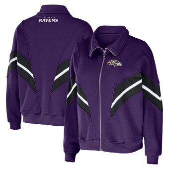 Women's Baltimore Ravens WEAR by Erin Andrews Purple Plus Size Yarn Dye Stripe Full-Zip Jacket