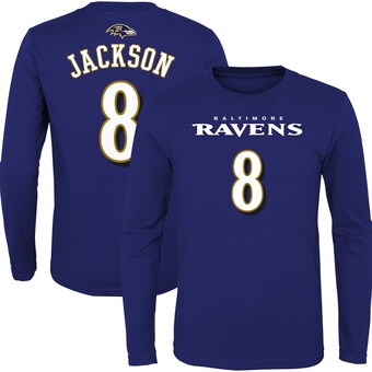 Lamar Jackson Baltimore Ravens Youth Mainliner Player Name & Number Long Sleeve T-Shirt - Purple