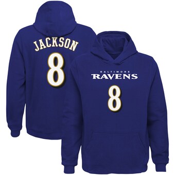 Lamar Jackson Baltimore Ravens Youth Mainliner Player Name & Number Pullover Hoodie - Purple