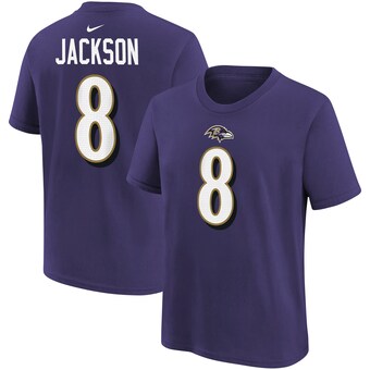 Youth Baltimore Ravens Lamar Jackson Nike Purple Player Name & Number T-Shirt