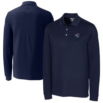 Men's Binghamton Rumble Ponies  Cutter & Buck Navy Advantage Tri-Blend Pique Big & Tall Long Sleeve Polo