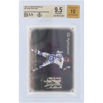 Carlton Fisk Boston Red Sox Autographed 2007 Upper Deck Masterpieces #5 Beckett Fanatics Witnessed Authenticated 9.5/10 Card with "Stay Fair!" Inscription