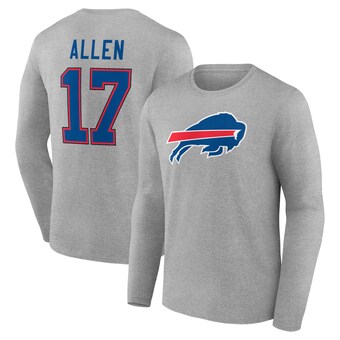 Men's Buffalo Bills Josh Allen Gray Icon Player Name & Number Long Sleeve T-Shirt