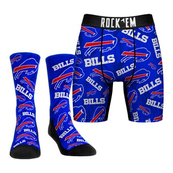 Men's Buffalo Bills Rock Em Socks All-Over Logo Underwear and Crew Socks Combo Pack