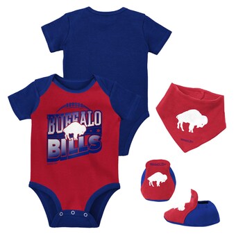 Newborn & Infant Buffalo Bills Mitchell & Ness Red/Royal Throwback Big Score Bodysuit, Bib & Bootie Set