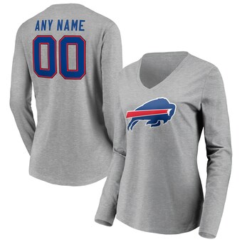 Women's Buffalo Bills Fanatics Gray Team Authentic Custom Long Sleeve V-Neck T-Shirt