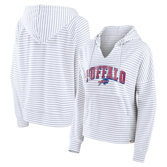 Women's Buffalo Bills Fanatics White/Gray Striped Notch Neck Pullover Hoodie