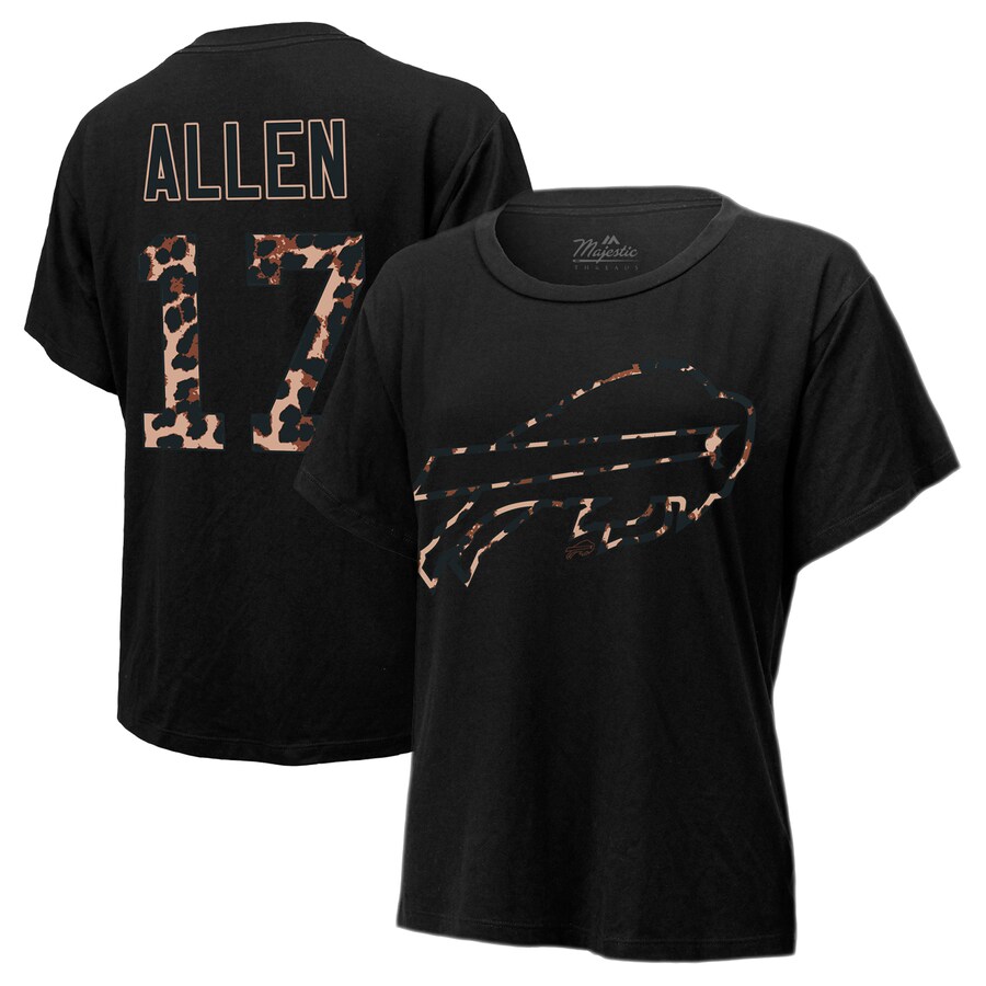 Women's Buffalo Bills Josh Allen Majestic Threads Black Leopard Player Name & Number T-Shirt