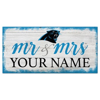 Carolina Panthers 6" x 12" Personalized Mr. & Mrs. Script Sign