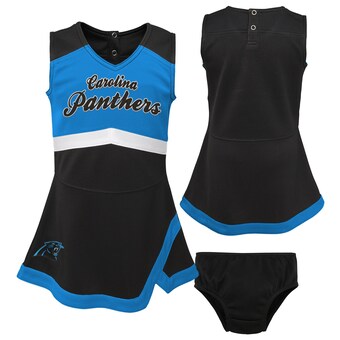 Girls Preschool Carolina Panthers Black Two-Piece Cheer Captain Jumper Dress with Bloomers Set