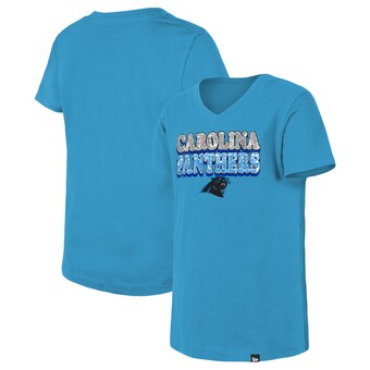 Girls Youth Carolina Panthers New Era Blue Reverse Sequin V-Neck T-Shirt