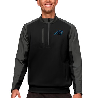 Men's Carolina Panthers Antigua Black Team Quarter-Zip Pullover Top