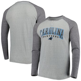 Men's Carolina Panthers Concepts Sport Heather Gray Ledger Raglan Long Sleeve Henley T-Shirt