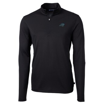 Men's Carolina Panthers Cutter & Buck Black Virtue Eco Pique Recycled Quarter-Zip Pullover Jacket