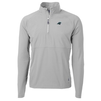 Men's Carolina Panthers Cutter & Buck Gray Adapt Eco Knit Hybrid Recycled Quarter-Zip Raglan Jacket