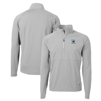 Men's Carolina Panthers Cutter & Buck Gray Adapt Eco Knit Hybrid Recycled Raglan DryTec Quarter-Zip Top