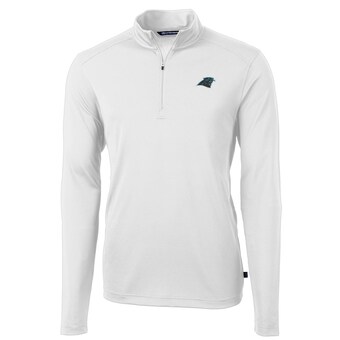 Men's Carolina Panthers Cutter & Buck White Virtue Eco Pique Recycled Quarter-Zip Pullover Jacket