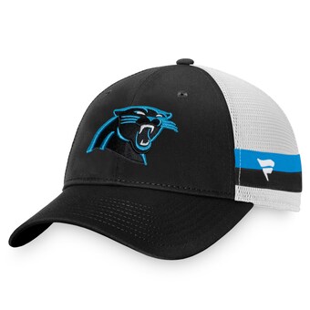 Men's Carolina Panthers Fanatics Black/White Iconic Team Stripe Trucker Snapback Hat