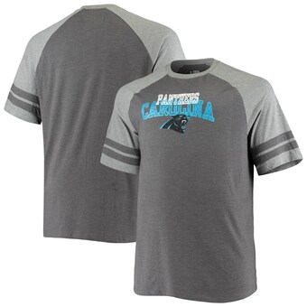Men's Carolina Panthers Fanatics Charcoal/Heathered Gray Big & Tall Two-Stripe Tri-Blend Raglan T-Shirt
