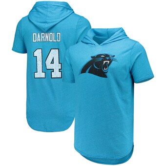 Men's Carolina Panthers Sam Darnold Majestic Threads Blue Player Name & Number Tri-Blend Hoodie T-Shirt