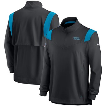 Men's Carolina Panthers Nike Black 2021 Sideline Coaches Repel Quarter-Zip Jacket