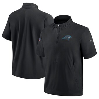 Men's Carolina Panthers  Nike Black Sideline Coach Short Sleeve Hoodie Quarter-Zip Jacket