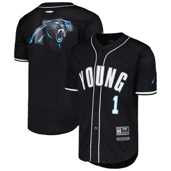 Men's Carolina Panthers Bryce Young Pro Standard Black Mesh Baseball Button-Up T-Shirt