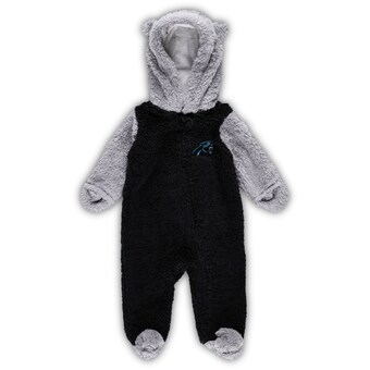 Newborn & Infant Carolina Panthers Black/Gray Game Nap Teddy Fleece Bunting Full-Zip Sleeper