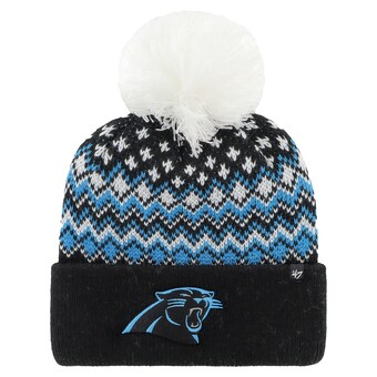 Women's Carolina Panthers '47 Black Elsa Cuffed Pom Knit with Hat